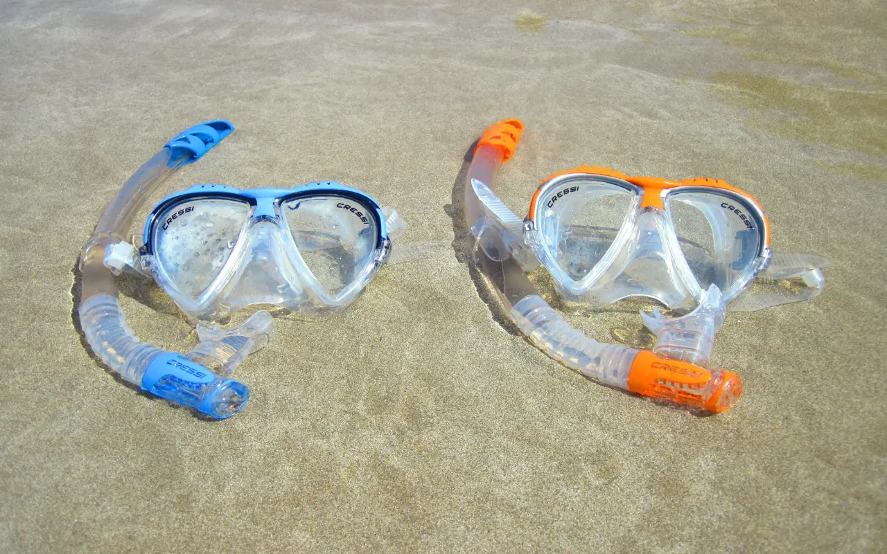 snorkeling masks on the sand