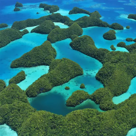 aerial photo of the 70 island in Palau