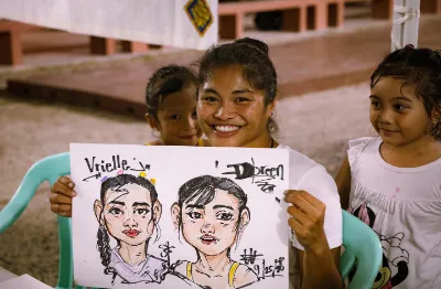 School kids in Palau with drawings